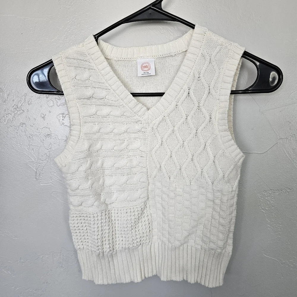 wonder nation Cream Cable Knit V-Neck Sweater Vest Girls Medium 7/8 Preppy Layer